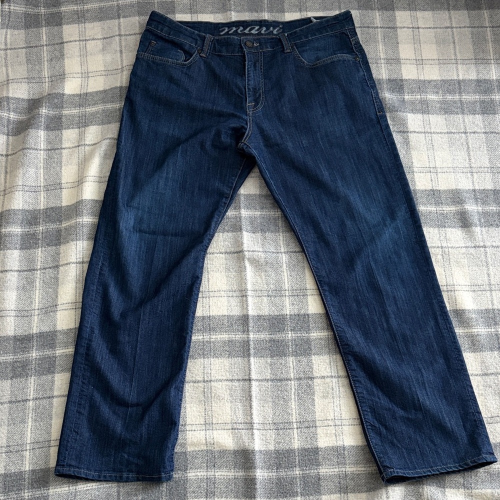 Mavi Matt Dark Blue Mid Rise Straight Leg Stretch Jeans